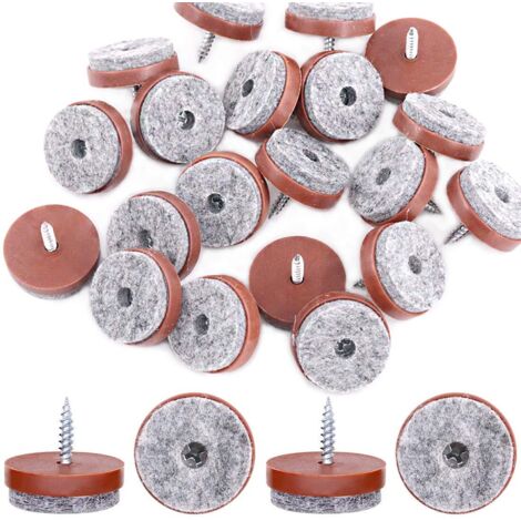 Lot de 52 patins antidérapants à visser en feutre pour pieds de chaise, table, canapé, tabouret Marron 28 mm