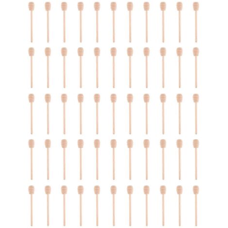 Lot de 55 bâtonnets à miel en bois de 15 cm, mini, emballés individuellement.