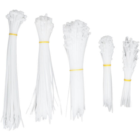 Lot de 550 attaches autobloquantes en nylon blanc pour câbles électriques, utilisables en intérieur et en extérieur.