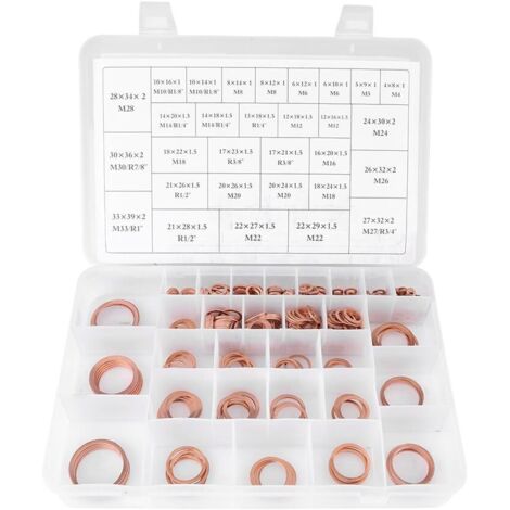 Lot de 568 rondelles plates en cuivre de 30 tailles avec boîte en plastique