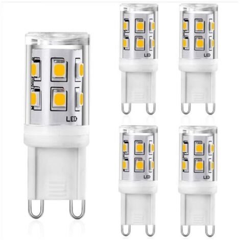 Lot de 5　G9 LED 2W, 20W G9 Halogènes Equivalente, 200lm Blanc Chaud 3000K Ampoule Led G9 Lampe, CRI 80, 360 Degrés Angle, AC 220-240V, Not Dimmable