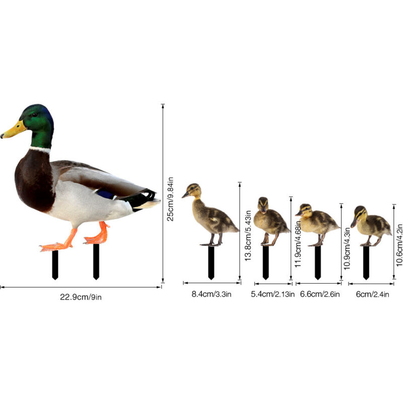 Lot de 5pcs piquet de jardin en forme de canard mère et canards bébés,Décoration en acrylique,Pour jardin,pelouse