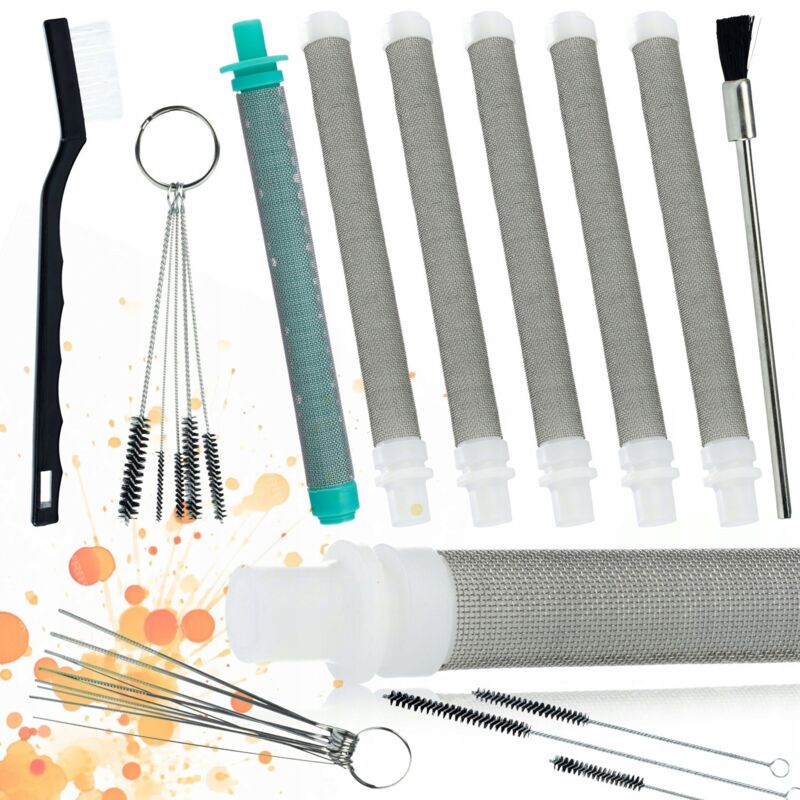 Set di 5x Filtro a dita bianco 60 mesh + Filtro a dita 30 mesh + Set di pulizia per un'unità di verniciatura 17 in 1
