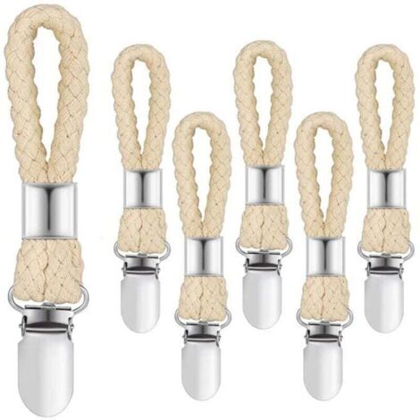 Lot de 6 Accroche Torchon, Pince à Serviette en Acier Inoxidable avec Corde en Coton,Crochet Torchon Porte Serviette Salle de Bain, Clips Porte-Torchon Placards Serviettes Suspendues.