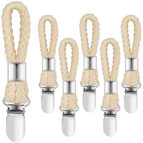 Lot de 6 Accroche Torchon, Pince à Serviette en Acier Inoxidable avec Corde en Coton,Crochet Torchon Porte Serviette Salle de Bain, Clips Porte-Torchon Placards Serviettes Suspendues.