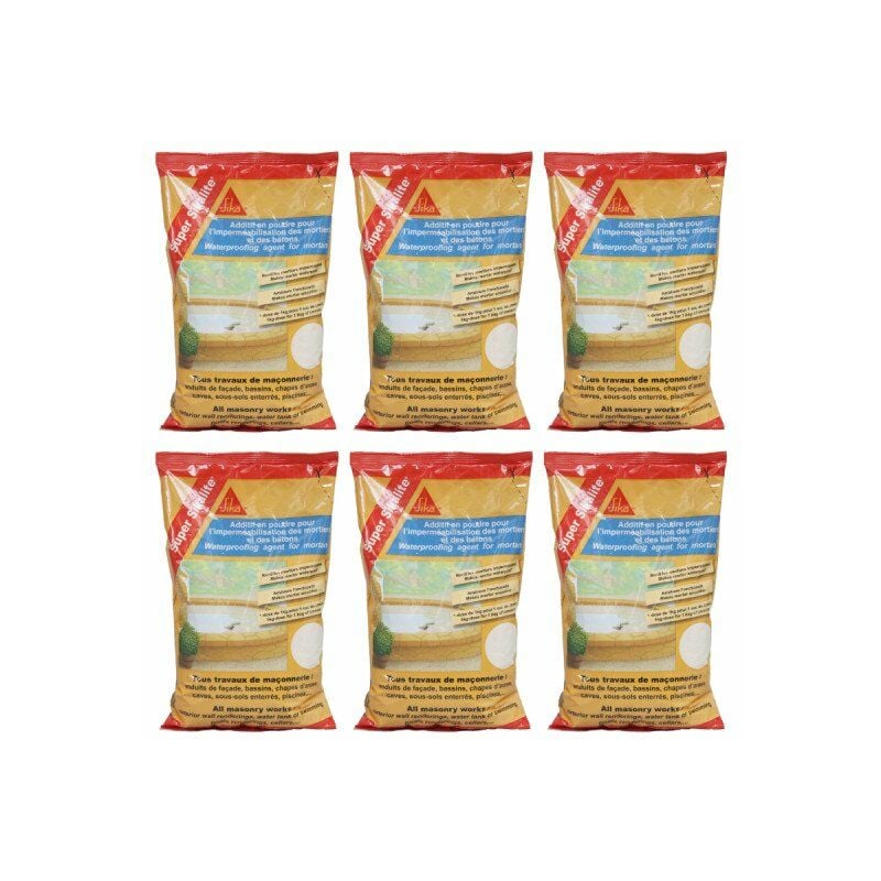 Lot de 6 additifs en poudre pour imperméabiliser les mortiers et bétons Sika Super Sika lite - Blanc - 1kg