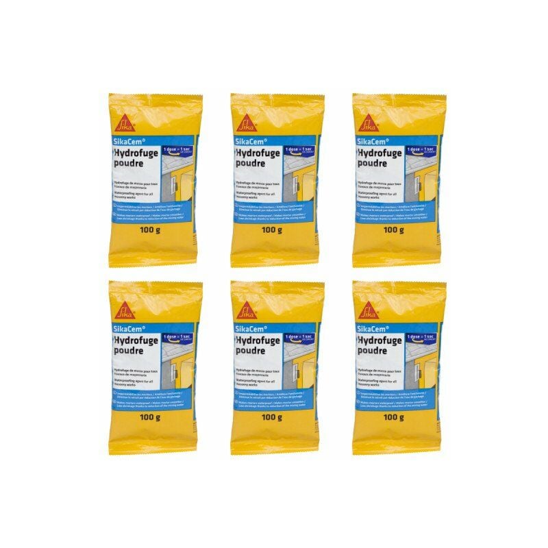 Lot de 6 additifs imperméabilisants béton et mortier Sika Sika Cem Hydrofuge Poudre - 100g