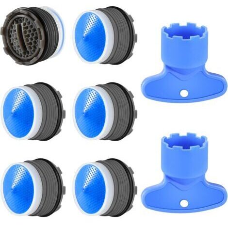 Lot de 6 aérateurs M18.5 pour robinet de cuisine et salle de bain, en plastique, pour économiser l'eau, avec 2 clés, bleus.