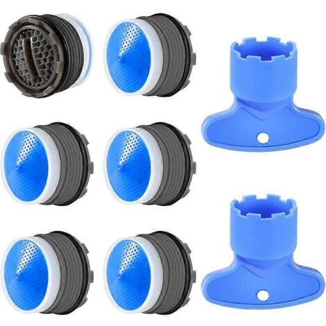 Lot de 6 aérateurs M18.5 pour robinet de cuisine et salle de bain, en plastique, pour économiser l'eau, avec 2 clés, bleus.