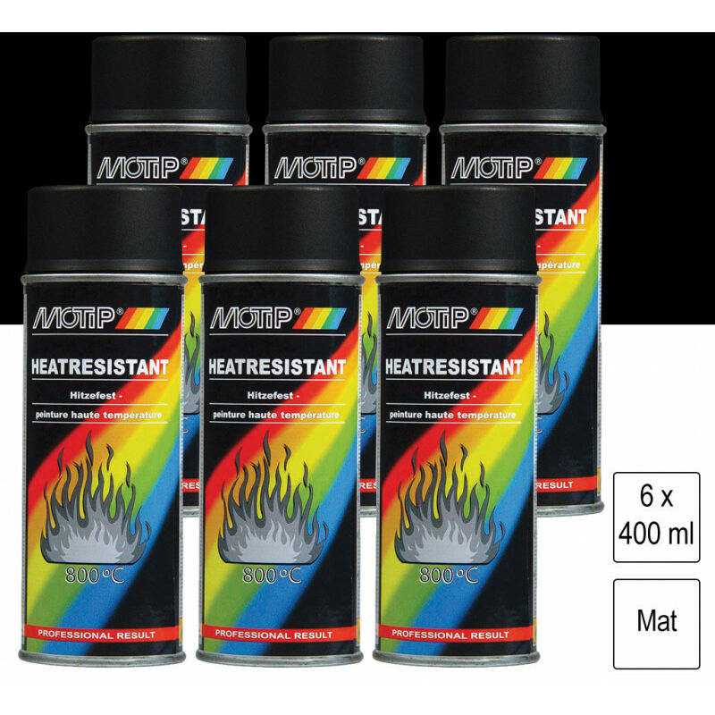 Lot de 6 Peintures aérosol Haute Température 800°C Noir mat 400ml Motip