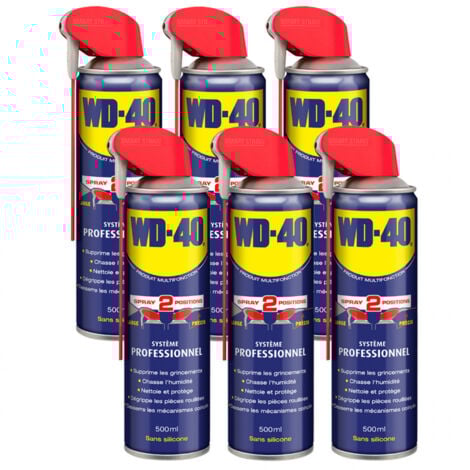 Lot de 6 aérosols Produit Multifonction Spray Double Position 500ml WD-40