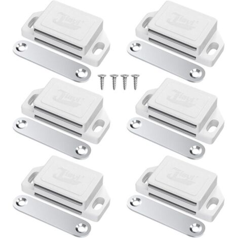 Lot de 6 Aimant Porte Placard Aimant de Porte Plastique pour Meuble, Loquet de Porte Puissant Aimant Loqueteux Magnétiques Aimant Fermeture de Porte pour Tiroirs, Magnet Blanc