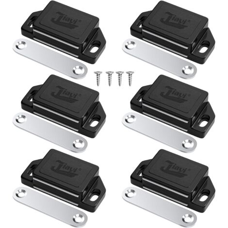 Lot de 6 Aimant pour Porte Placard Aimant de Porte Plastique pour Meuble, Loquet de porte Puissant Aimant Loqueteux magnétiques Aimant Fermeture de Porte pour Tiroirs, Noir