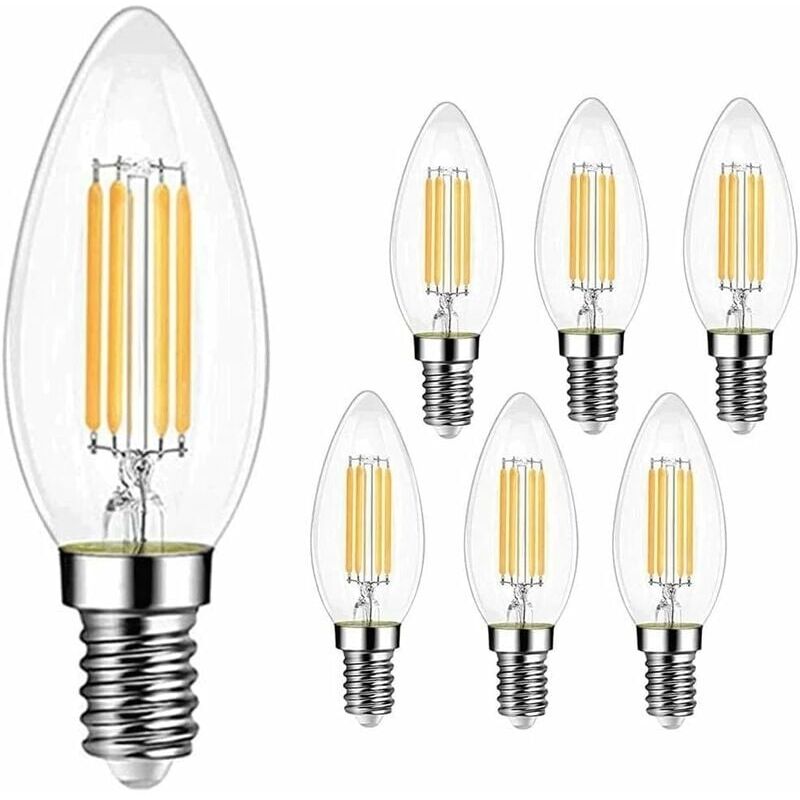 Lot de 6 Ampoule Filament Bougie Vintage LED E14, 4W Ampoule LED équivalent Incandescente 40W, E14 Ampoules Culot Vintage Edison Blanc Chaud