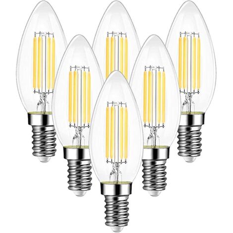lot De 6-ampoule Filament Bougie Vintage Led E14, Ampoules 6w Led Filament Quivalent Incandescente 60w, E14 Ampoules Culot Vintage Edison Blanc Ch