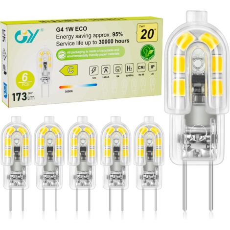 Lot de 6 - Ampoule G4 LED - Lampe 12V - Économie d'énergie Blanc Chaud 3000K Non-Dimmable Pour Cuisine Meuble Décoration 1W 173LM