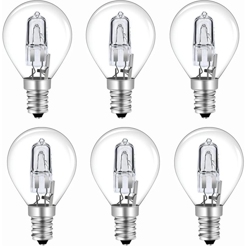 Lot de 6 Ampoule Halogène G45 E14 28W, Dimmable Blanc Chaud 2700K Transparent Ampoule Globe G45 Halogène E14 AC 230V 370LM pour Lustre, Applique,