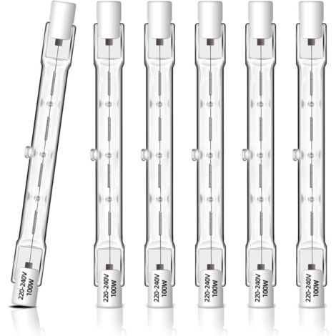 Lot de 6 Ampoule Halogène R7S 118mm 100W Dimmable, Ampoule R7s Linéaire 2700K Blanc Chaud, 1500LM, 230V, J118 Halogène pour Projecteur, l’éclairage de paysage, Lampe de Travail [Classe énergétique G]