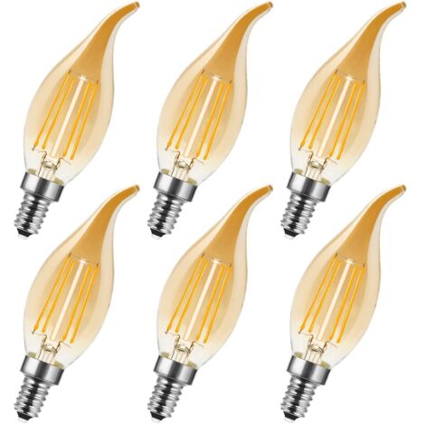 Lot de 6 Ampoule LED E14,C35 Vintage Ampoules E14 LED,4W Equivalence Incandescence 40W,2700K Blanc Chaud,400LM,Non Dimmable,Ambre,Ampoule Petit Culot à Vis