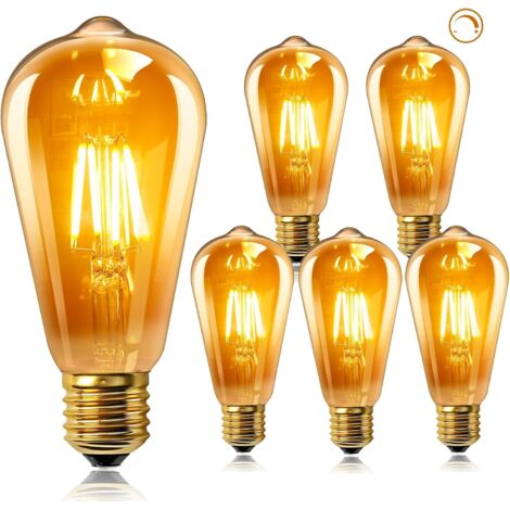 Lot de 6 Ampoule LED E27 ST64 Vintage - 4W Dimmable - Verre Ambré - Blanc Chaud 2700K - Pour Lustre et Décoration