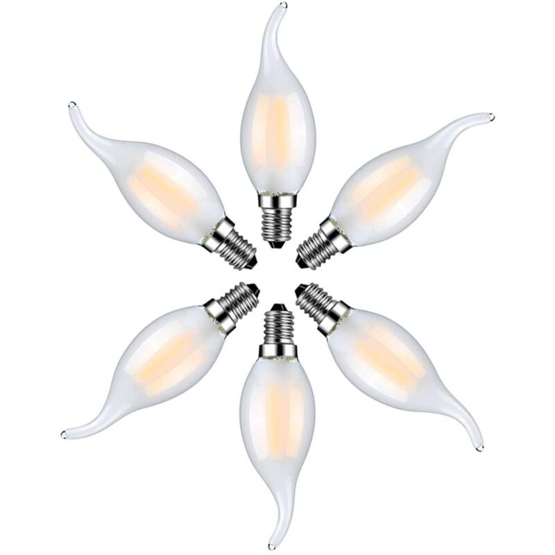 Memkey - Lot de 6 Ampoule led Flamme E14 4W Blanc Chaud 2700K-Ampoules Bougie à Filament pour Lustres-Verre Dépolie
