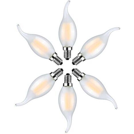 Lot de 6 Ampoule LED Flamme E14 4W Blanc Chaud 2700K-Ampoules Bougie à Filament pour Lustres-Verre Dépolie