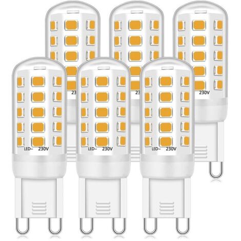 Lot de 6 Ampoule LED G9 3W, 350LM, équivalen 40W halogène, Blanc froid 6000K, 220-240V, CRI 82, NON-Dimmable, Économie d'énergie, Base en céramique, Culot G9 Standard