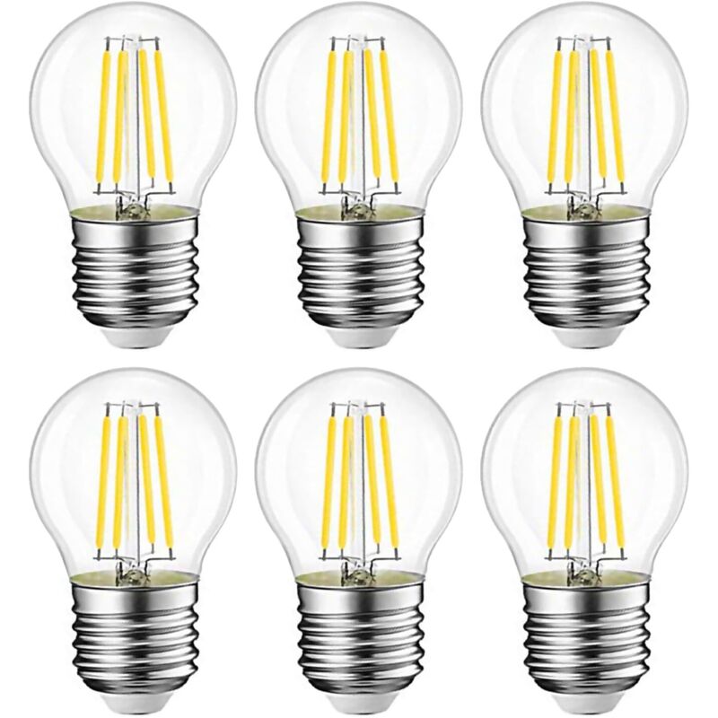 Lot de 6 Ampoule LED Standard E27 4W équivalent à 40W, Ampoule led e27 Vintage 470LM, 2700K Couleur Blanc Chaud Claire, Verre, 6 Pièces [Classe