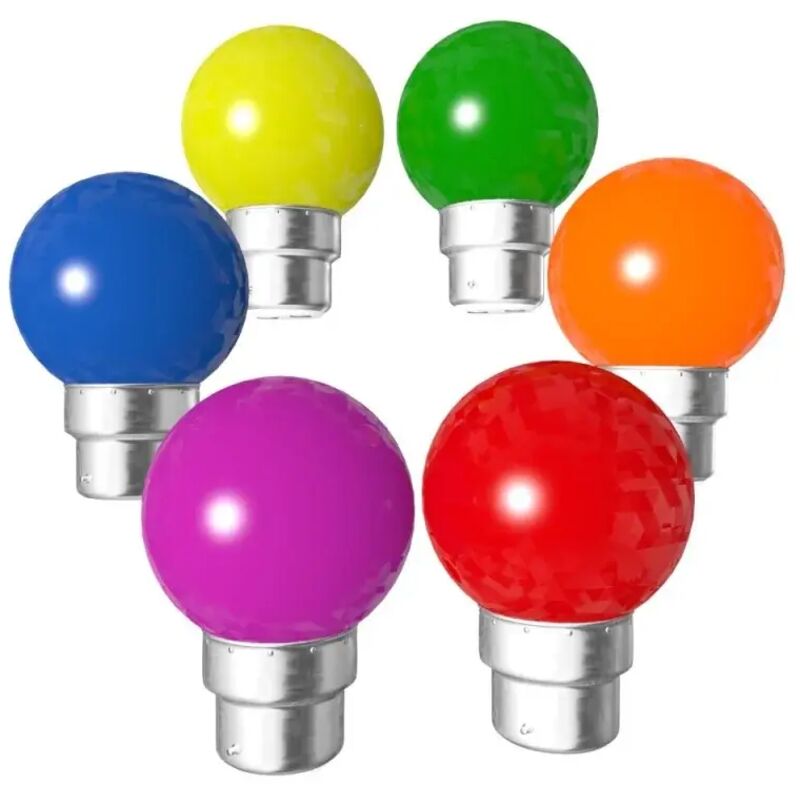 Lot de 6 ampoules pour Guirlande LED Culot B22 Incassable - Bleu Jaune Orange Rouge Vert Rose