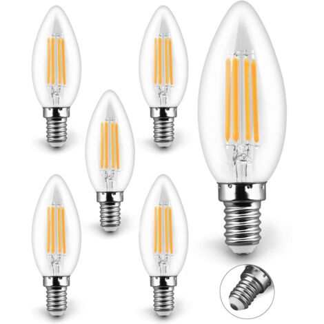 lot de 6 Ampoules Bougie à LED E14,6W lumière Blanc Chaud 2700K 400LM équivalent Ampoule Incandescente 50W Ampoules à bougie à vis Edison Utilisé Pour Lustre Lampe de Bureau