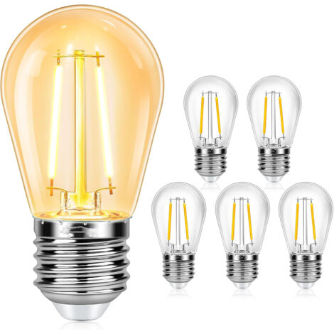 Lot de 6 Ampoules E27-220V S14 2W, LED Filament Vintage, Equivalent à Ampoule Incandescente 20W, Blanc Chaud 2700K, Étanche, Non Dimmabile
