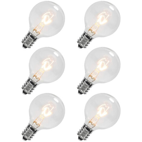 Lot de 6 Ampoules G40 de Remplacement 220V 7W – Culot E12, Globe Transparent, Blanc Chaud pour Guirlandes Lumineuses Intérieur et Extérieur