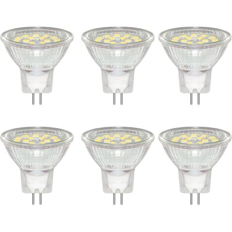 Lot de 6 Ampoules LED 3W MR11 GU4 12V 24V Spot, Blanc Froid 6000K, Equivalent à 30W Lampe Halogène, 300LM, 120° Faisceaux, Avec Verre de Protection Transparent, Non Dimmable