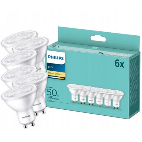 Lot de 6 ampoules LED 4,7W GU10 2700K 345lm Philips
