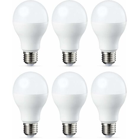 Lot de 6 ampoules LED Culot Edison à vis E27 18 W (équivalent 180 W) Blanc froid Intensité non variable