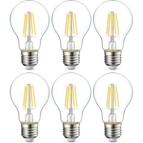 Lot de 6 ampoules LED Culot Edison à vis E27 4 W (équivalent 40 W) Filament transparent Intensité non variable