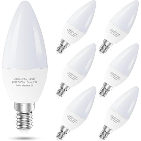 Lot de 6 ampoules LED E12 pour ventilateur de plafond, équivalentes à des ampoules LED candélabres de 60 watts, type B, pour lustre, non dimmables-AquaForge