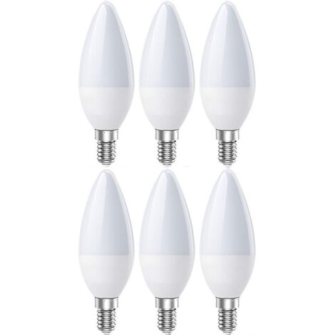 Lot de 6 ampoules LED E14 effet bougie, blanc froid 6500K, 5W 600 lumens, non dimmables, équivalent à une ampoule halogène de 60W, angle de diffusion de 240°