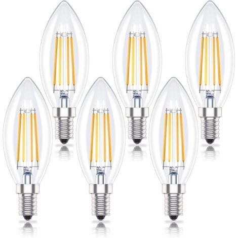 Lot de 6 Ampoules LED E14 en forme de Bougie à intensité variable, 4W (remplace 40W) Blanc Chaud 2700K,Dimmable