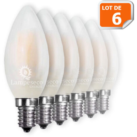 Lot de 6 Ampoules LED E14 Opaque Filament 4W eq 40W 400lm Blanc Chaud