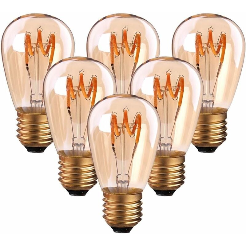 Lot de 6 Ampoules led E27 Vintage à Filament Spirale ST45/S14 3 w Lumière Ambrée Non Dimmable 2200 k Blanc Très Chaud 150 lm Équivalent à 25W Ampoule