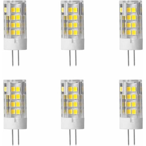 Lot de 6 ampoules LED G4 5W équivalent à 50W, 51 LED, 500 lumens, angle de faisceau 360 degrés, AC/DC 12V, intensité non variable, blanc froid 6000K [Classe énergétique B]