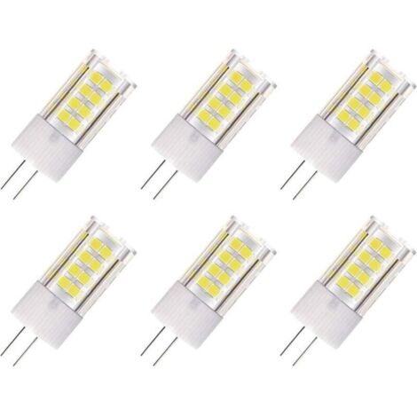 Lot de 6 Ampoules LED G4 AC/DC 12V, 5W, 500 Lumens, Blanc Froid 6000K, Angle de faisceau 360°, équivalent G4 Halogène 50W, Not Dimmable [Classe énergétique B]