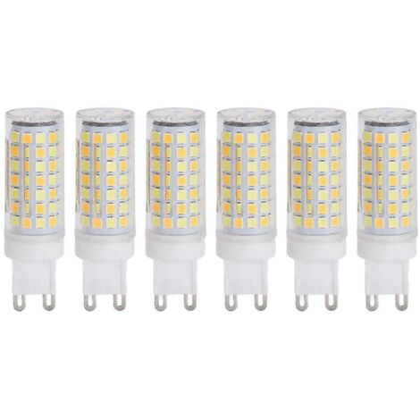 Lot de 6 ampoules LED G9 9W 220V à intensité variable, blanc chaud, pour lustre, plafonnier ou applique murale.