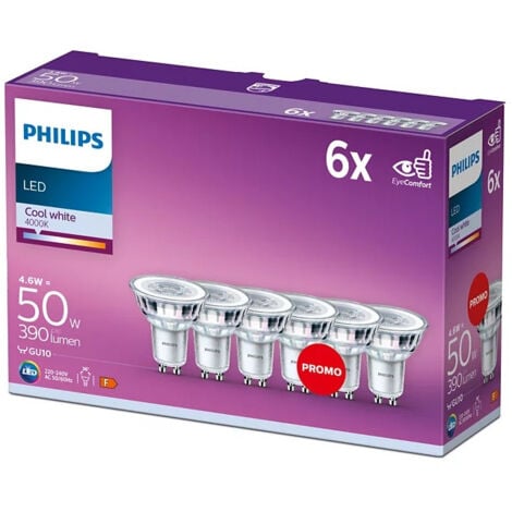 MAISANGE Lot de 6 ampoules LED GU10 PAR16 4.6W = 50W 390lm 4000K neutre 36° PHILIPS