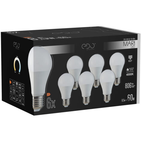 Lot de 6 ampoules LED MARI LED E27 8.5W 4000K 806lm EDO SOLUTIONS