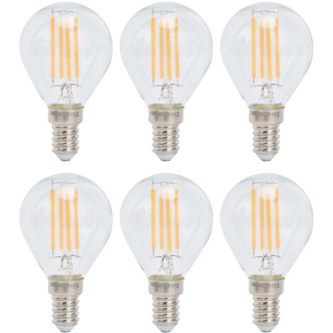 Lot de 6 ampoules LED rétro à filament Edison - Culot E14 - 4 W / ampoule, transparentes - Lumière chaude / 2700 K