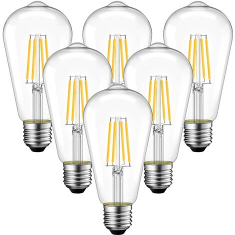Lot de 6 ampoules LED rétro E27, ST64, 4 W, 220-240 V, lumière blanc chaud 3000 K, verre jaune, culot à vis Edison-AquaForge