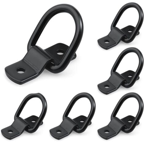 Lot de 6 Anneau Arrimage avec Vis et Supports - Crochet Arrimage en D Traction - Portant 400 Kg - Inoxydable Noir Anneau d'Arrim