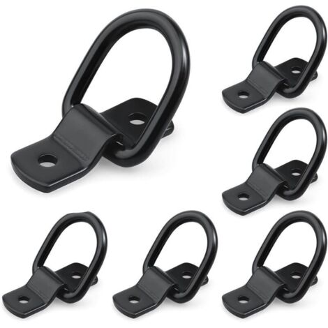 Lot de 6 Anneau Arrimage avec Vis et Supports - Crochet Arrimage en D Traction - Portant 400 Kg - Inoxydable Noir Anneau d'Arrimage - Anneau de Fixation pour Remorques, Voitures, Camions